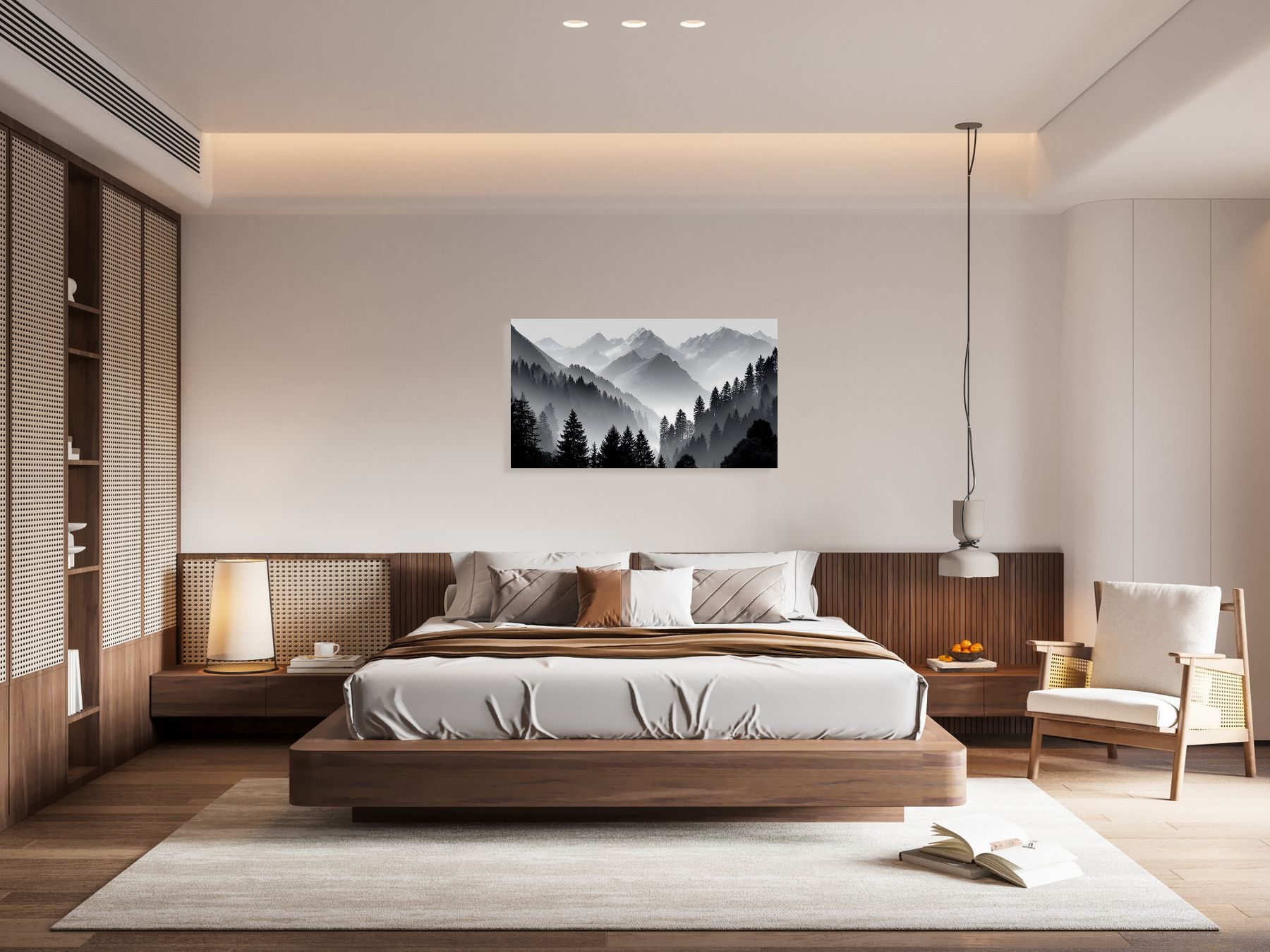 TIMBER AND TIME monochrome landscape bedroom wall art