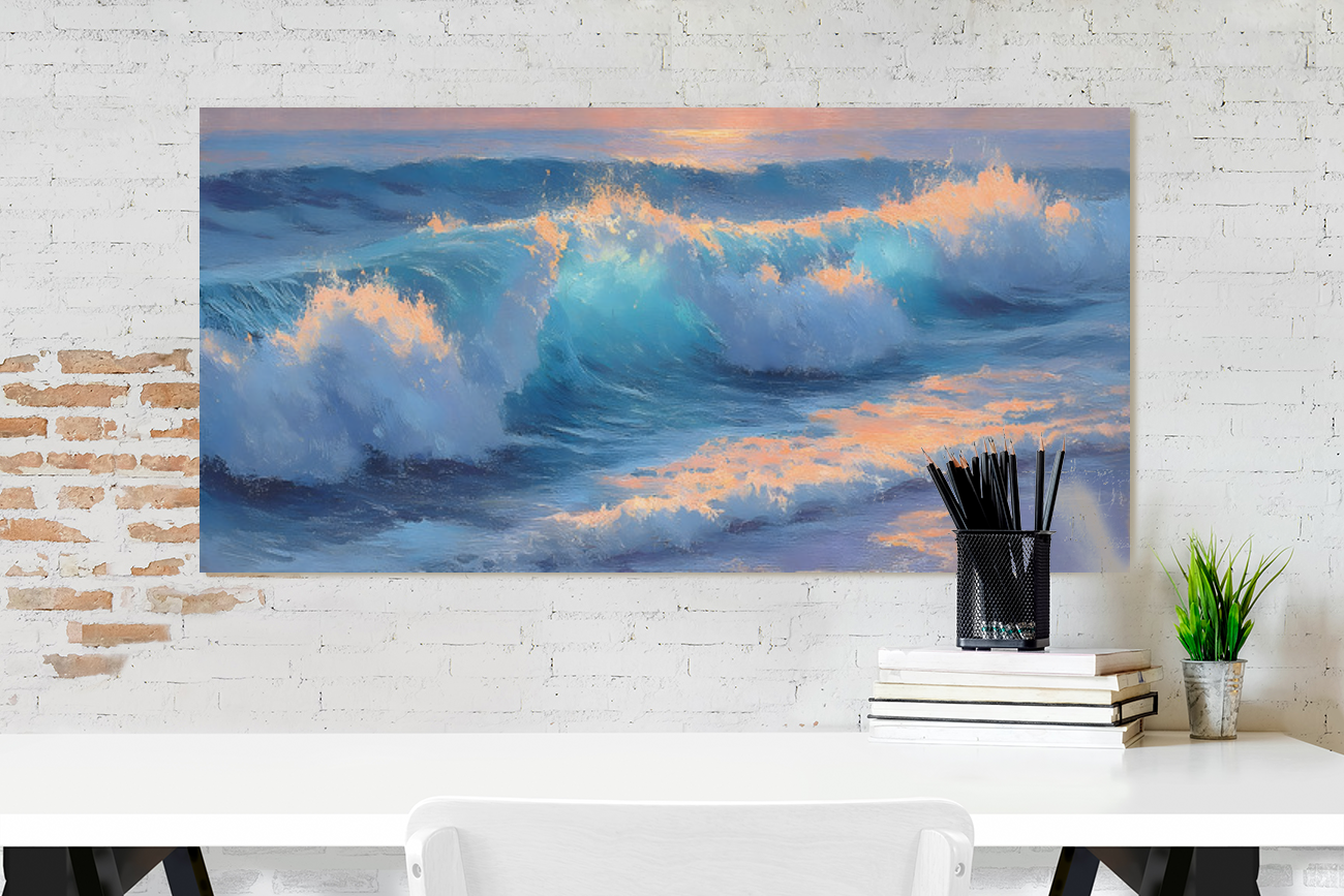 home office wall art - SHOREBREAK pacific ocean print above creative desk