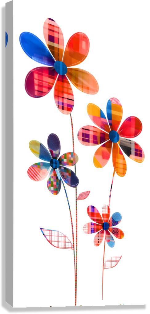 Bright plaid floral canvas print with colorful flowers