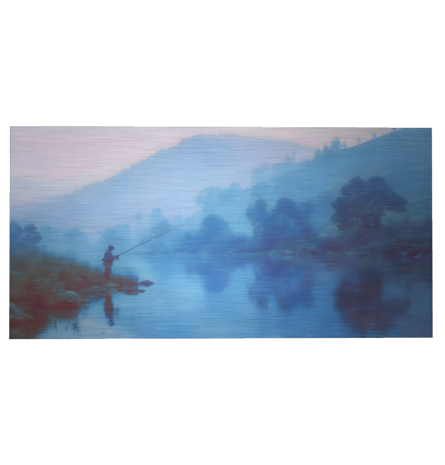 fly fishing wall art in a quiet blue river scene