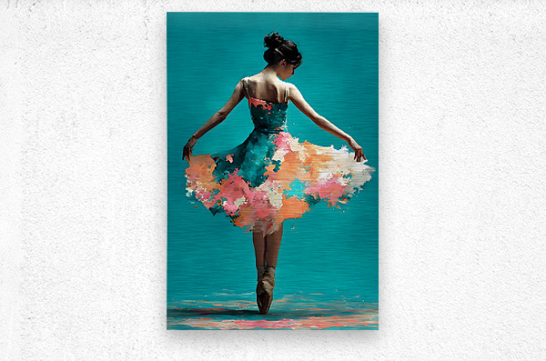 HD metal ballerina wall art print with teal background