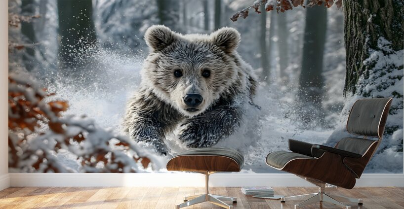full wall mural modern living room with bear design