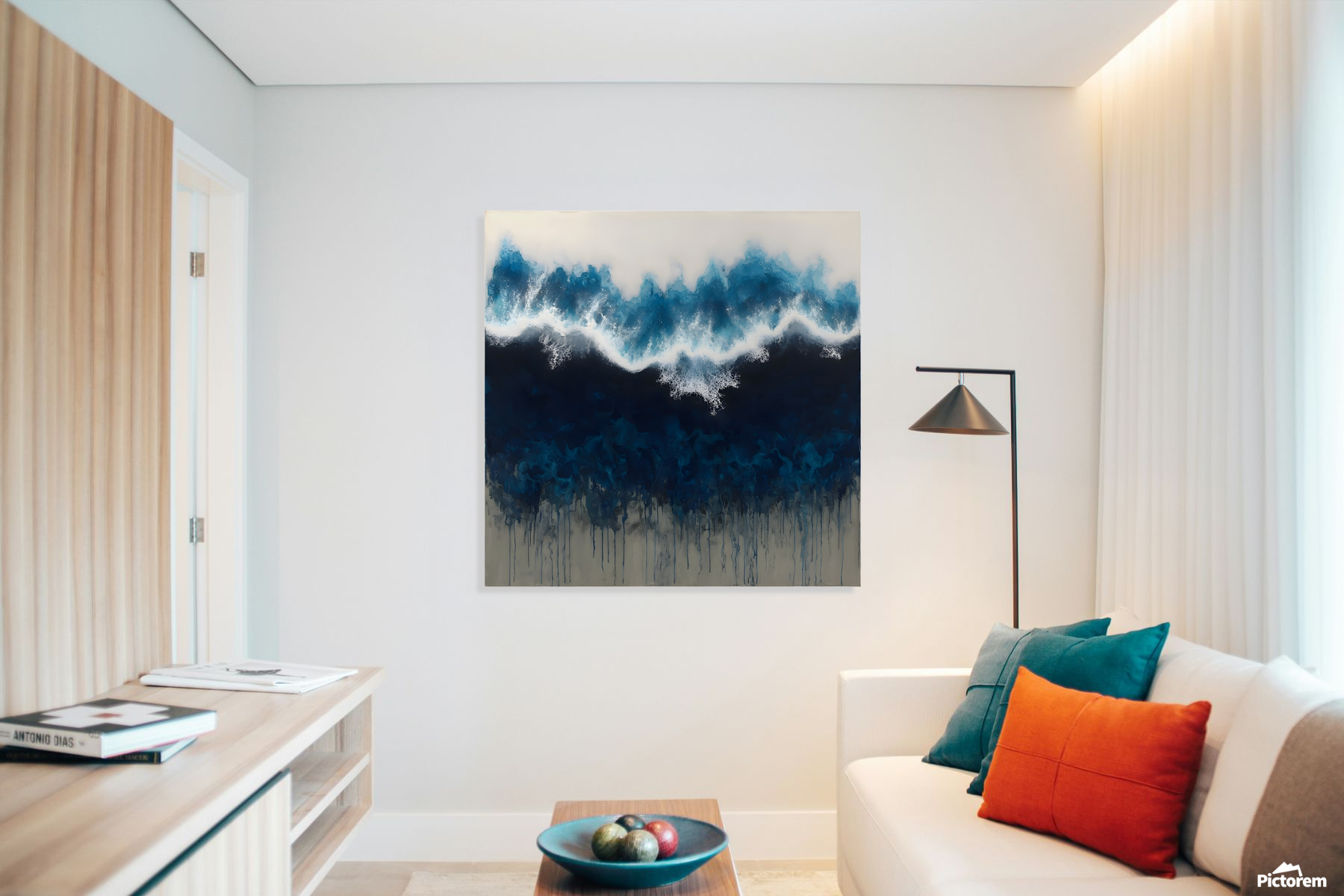 large blue abstract wall art living room