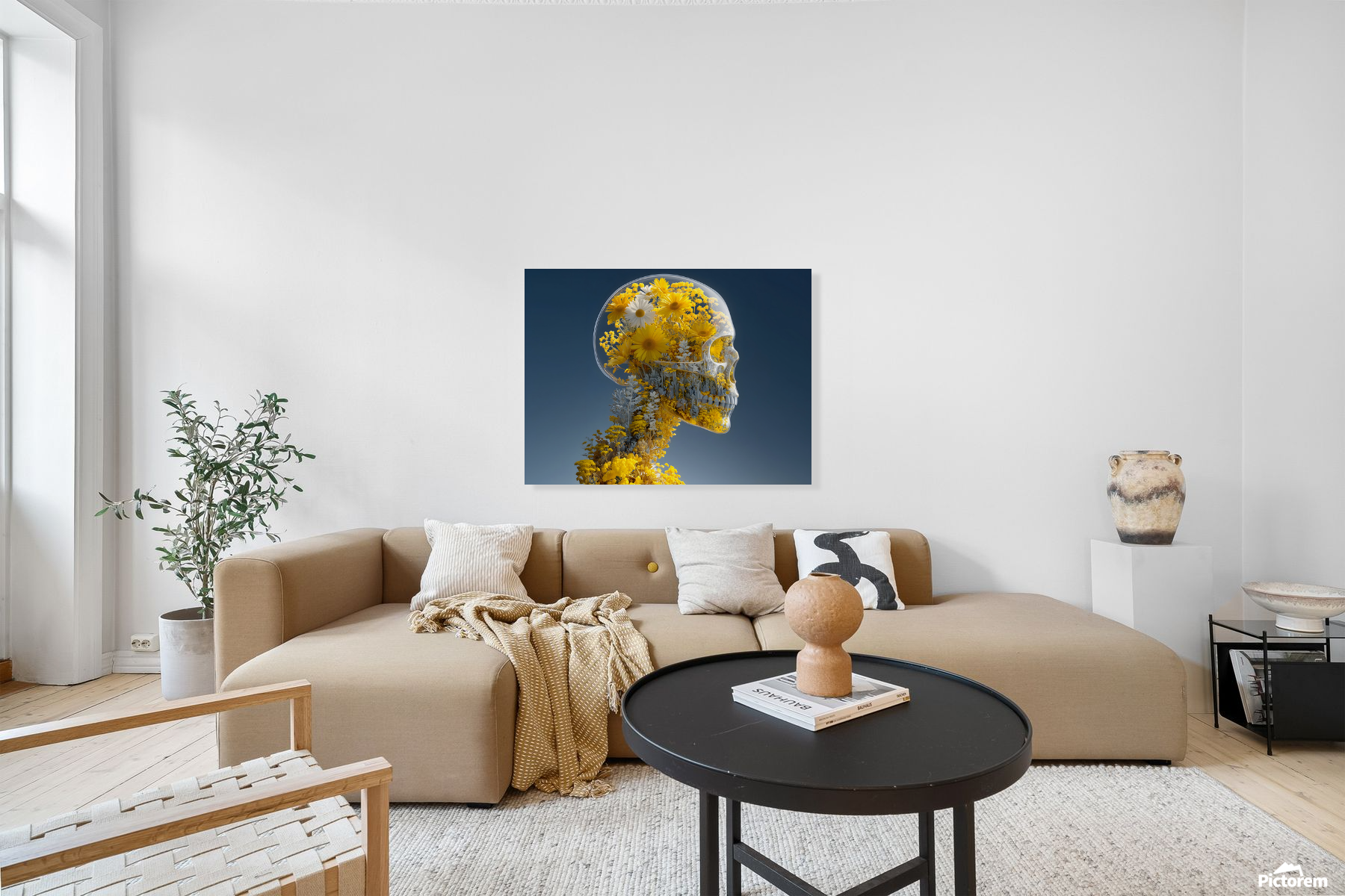 large wall art above couch living room