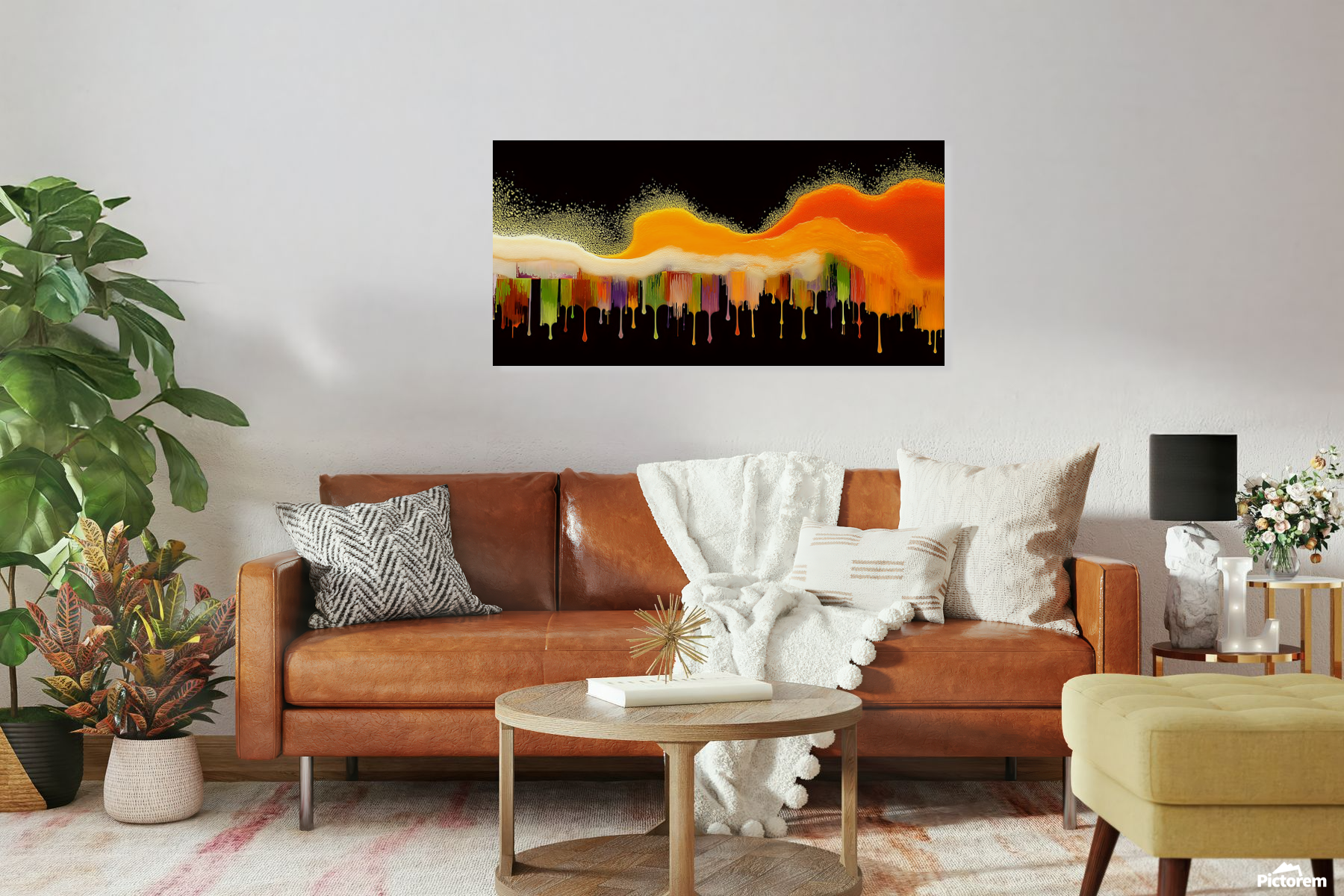 large wall art above couch living room