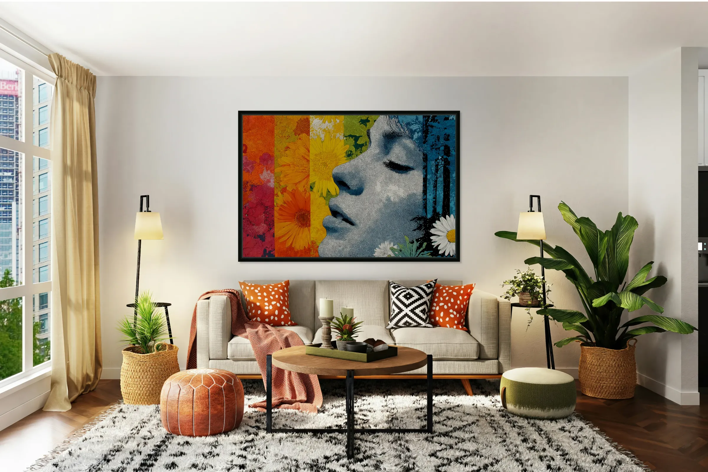 Decorate your living room in 2026 with large, vibrant wall art prints.