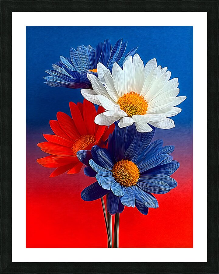 home office wall art - PATRIOTIC DAISIES red white blue floral print