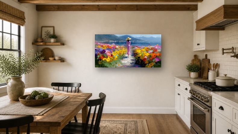 Sunflower floral painting as farmhouse kitchen wall art
